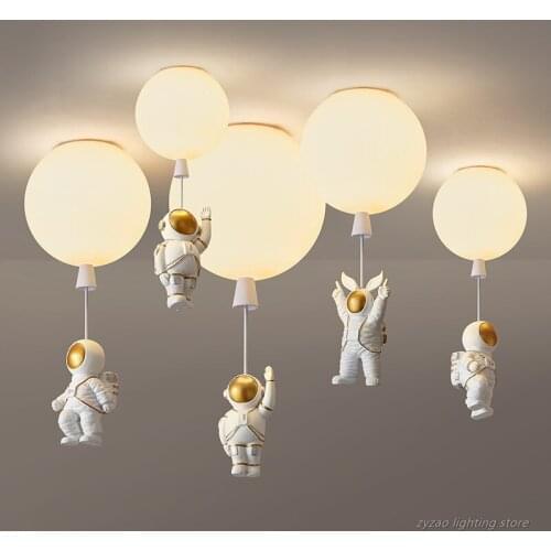 Home Decor Astronaut Led Ceiling Light Baby Room Balloon Hanging Lamp Nordic Children Bedroon Cartoon Pendant Lights Living Room