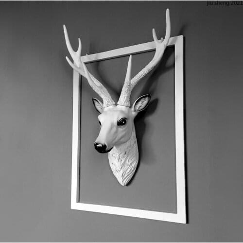 European Resin Deer Head Ornaments Wall Hanging Living Room Bedroom Animal Pendant Creative Elk Three-dimensional Wall Ornaments