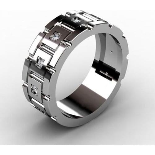 FDLK Fashion Jewelry Mens Modern AAA Cubic Zirconia Silver Color Ring Engagement Wedding Jewellery Personality Ring Size 6-13