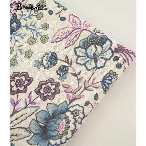 Booksew Cotton Linen Fabric Printed Blooming Flowers Home Textile Sewing Material Tissu For Bag Table Cloth Curtain Decoration