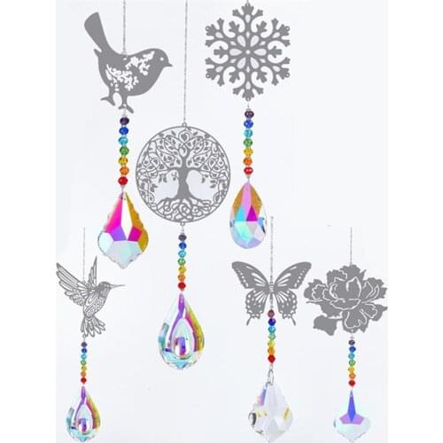 1pcs Crystal Pendants Prisms Hanging Glass Chandelier Hummingbird Tree Pattern Wind Chimes Outdoor Garden Home Decorations