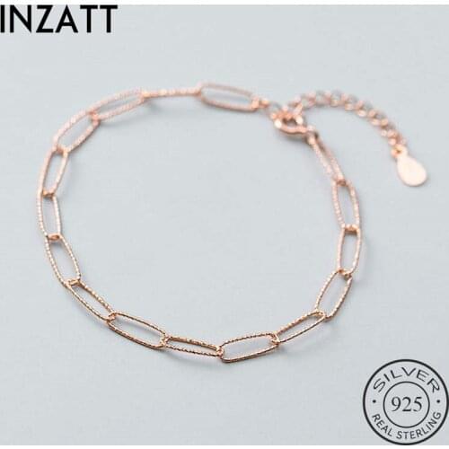 INZATT Real 925 Sterling Silver Geometric Oval Chain Bracelet For Fashion Women Party Fine Jewelry Minimalist Accessories Gift