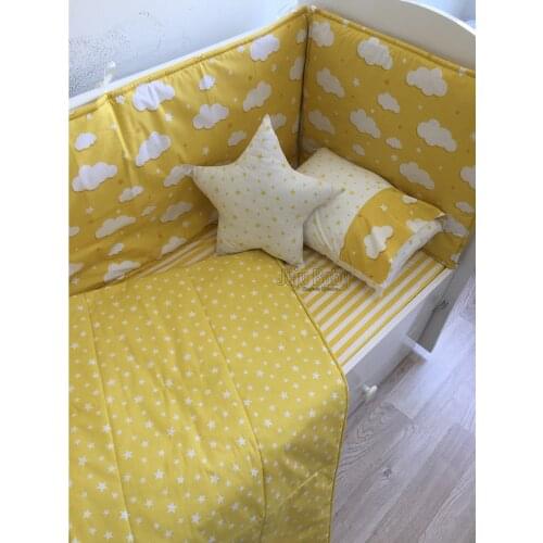 Jaju Baby Handmade, Yellow-Cloud Patterned Baby Duvet Cover Set and Edge Protection, Baby Bed Linen, Baby Bed Sheet,Baby Barrier