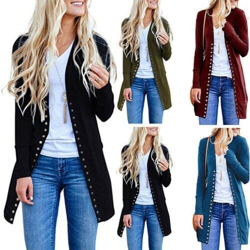 2020 New Women Spring Autumn Button Knitted Cardigan Ladies Casual Long Sleeves Outwear Overcoat