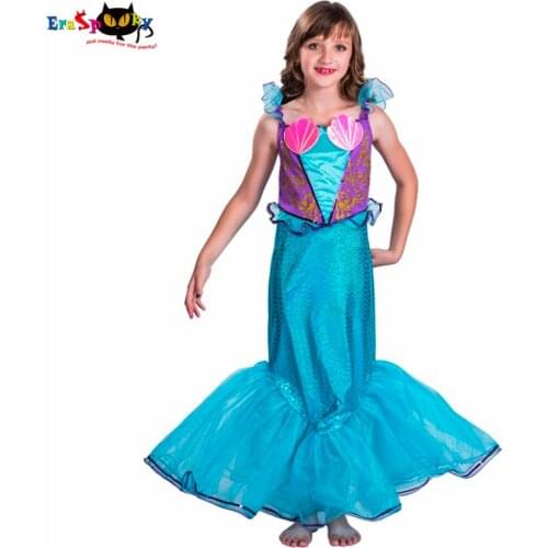 Girl Blue Siren Mermaid Tail Costume Dress Party Outfits Clothes Skirt Fancy Dress Swimwear for Kids Children Halloween Costumes