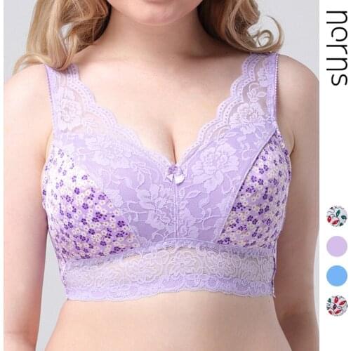Norns Printed Lace Vest Bra Large Size Was Small Gathered to Gather Vice Breast Anti Sagging Underwear Female Fat Woman