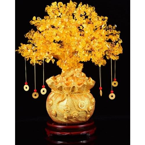 Quartz Lucky Tree Housewarming Bonsai with Coin & Base for Office Store