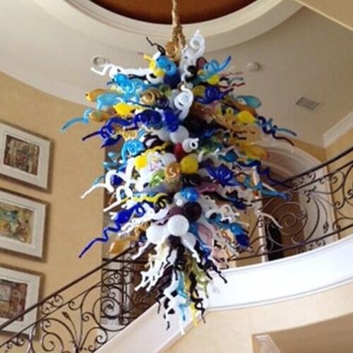 Hand Blown Glass American Style Chandeliers Lamp Multi Colored Chandelier and Pendant Light LED Long Chain Customized 48 Inches