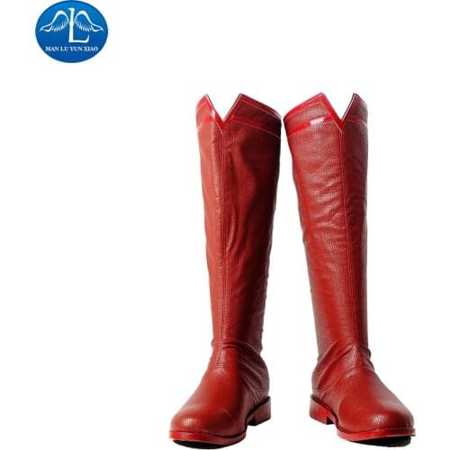 ManLuYunXiao Superhero Justice Super Man Cosplay Boots Red Clark Kent Cosplay Shoes Faux Leather Zipper Halloween Costume Men