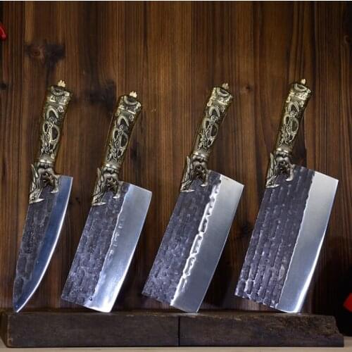 DEHONG Dragon grain handle sharp forged 4 pieces set knife hand forged sharp Longquan high-end kitchen knife, collection knife