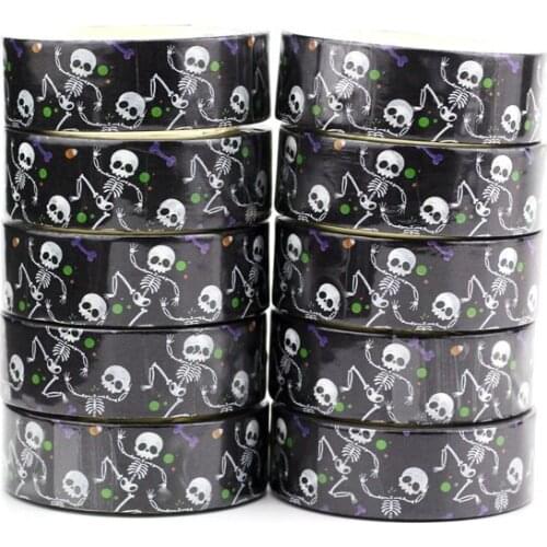 NEW 10pcs/Lot Decorative Skeleton on Black Background Halloween Washi Tapes Bullet Journal Adhesive Masking Tape Cute Papeleria