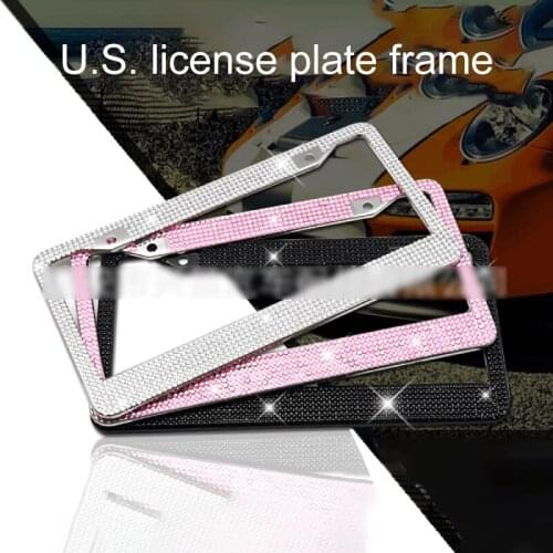 2020 New Crystal License Plate Frame Rhinestone Women Handcrafted Car Frame Plate With Ignition Button Fit For U.S Model
