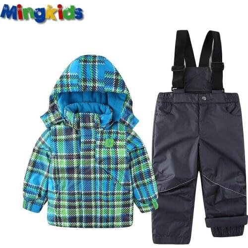New 2021 Export Europe Boy warm spring autumn suit Jacket pants snow ski Overalls padded Winter windproof 2-8 years old