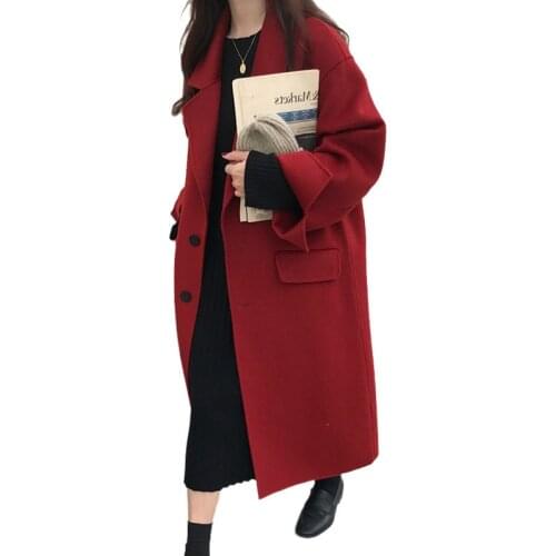 New Korean Fashion Winter Windproof Coat Womens Medium Long Cashmere Knee Coat Autumn Warm Long Sleeve Wool Coat