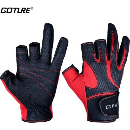 Goture Outdoor Fishing Gloves Three Finger Cut Waterproof Anti-Slip Glove Black/Red M L XL Size Fishing Equipment Pesca