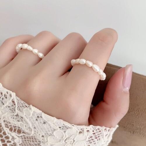 QiLuxy Simple Irregular Freshwater pearl Rings for Women Fashion temperament Finger Ring Party Jeweley Gifts