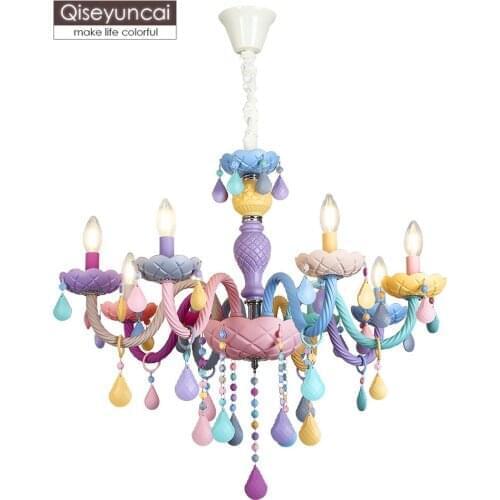 Qiseyuncai Nordic macaron childrens room chandelier modern color crystal girl princess bedroom lamp Free shipping