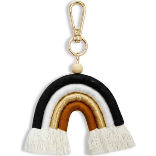 Rainbow Car Keychain Braided Rope Key Chain Women Trinket Car Bag Charm Pendant Key Ring Gift