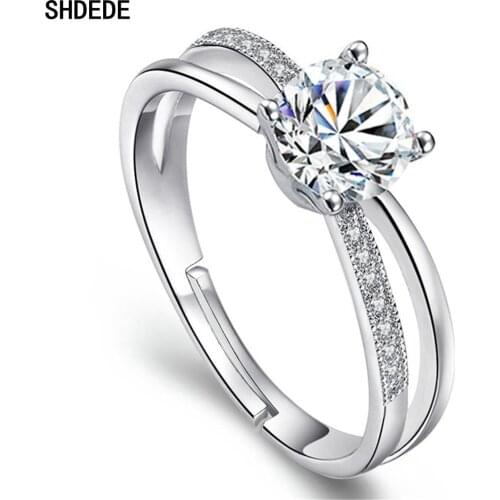 SHDEDE 925 Sterling Silver Jewelry Fashion Woman Open Rings Adjustable Embellished With Crystals From Swarovski -WH80