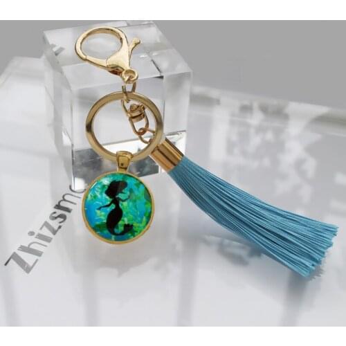 Mermaid Glass silhouette pendant cabs Moana Women Bag Tassel Keychain Art Pendant Mermaid Car Keychain Mermaid Charm Sea Pendant