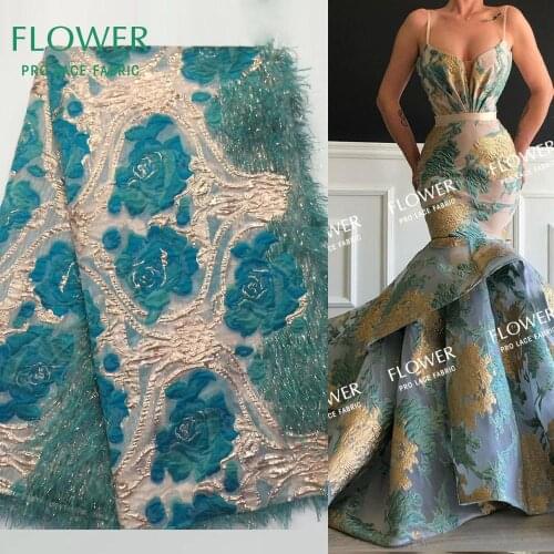 Tassel Tulle Net Laces Gold Color Embossed Fower Embroidered Mesh 2020 High Quality African Wedding Prom Dresses Laces Material