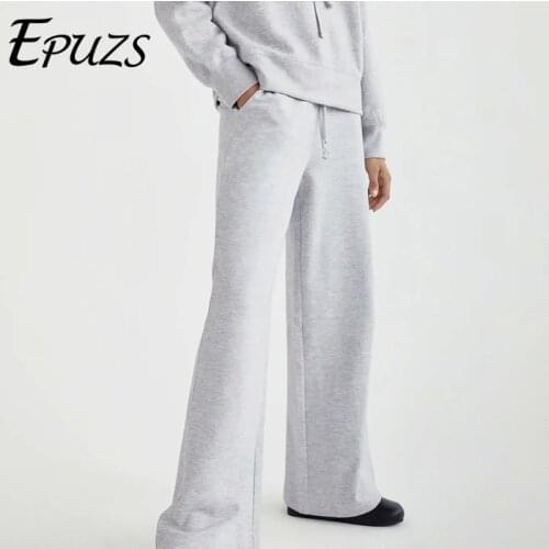 2021 Spring Women Fashion Slim Solid Sweatpants Casual Loose Drawstring Straight leg pants Lady Oversize Pocket Wide Leg Pants
