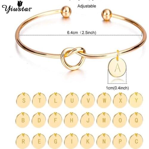 Yiustar Fashion A-Z Alphabet Bangles Women Girls Lovely Cuff Letter Bangle Bracelet Knot Initial Shape Charms Bangles Jewelry