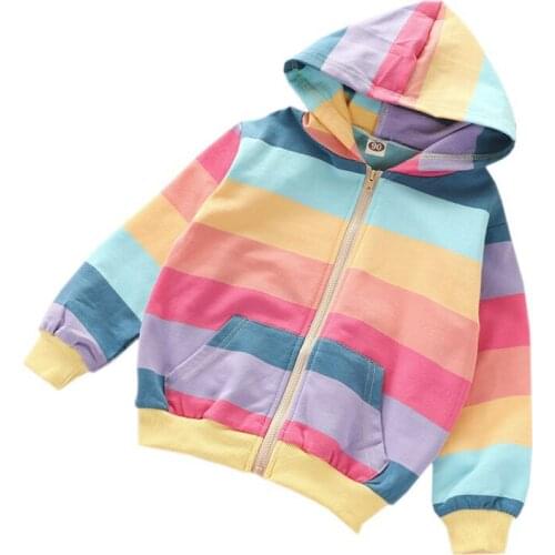 2-16 Years Zipper Hoodie Pullover Sweater For Little Girls Kids Teenager Children Rainbow Sport Clothes Girl Cute Hooded Sweater