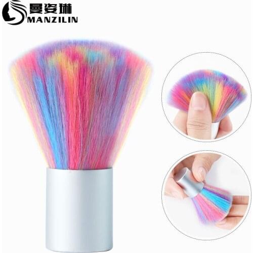 1pc Colored Bristles Remove Dust Powder Brush Nail Cleaning Brush Nail Brush Professional Art Manicure Makeup Brushes Clean Tool