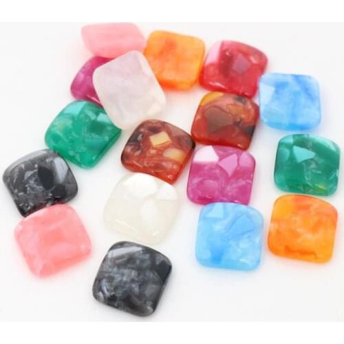 40pcs 12mm Square Resin Built-in Shell Cabochons Mixed Color Flat Back Cabochon Setting Supplies for Jewelry Finding-O7-13