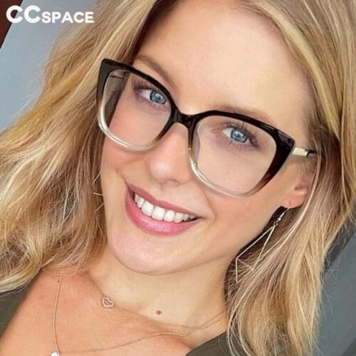 53117 Large Frame Women Cat Eye Anti Blue Light Glasses Frame Optical Spring Leg Fashion Computer Eyeglasses