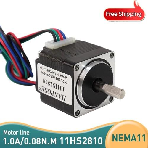 Free shipping 5 pcs 11HS2810 Nema11 hybrid Stepper motor 28mm two phases 4 wires 1.8 degrees for new CNC router step motor