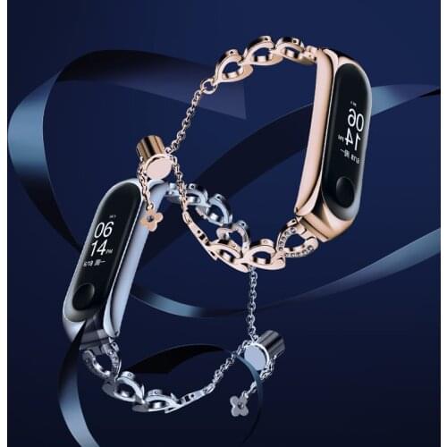 Smart Wrist Band for Xiaomi Mi Band 3 4 5 6 Bracelet Woman Gift Strap Heart Shape Metal Bracelet Stainless Steel Wrist Strap