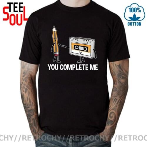 Retrochy 70s 80s Brand Clothing Pencil Completes Cassette Tape T shirt men Funny They Need Each Other Slogan T-shirt Humor Tops