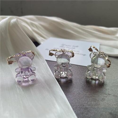 Cute Transparent Bear Pendant Brooches For Women Girls Fashion Animal Lapel Badge Pins Bag Clothes Jewelry Party Gifts