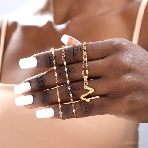 Lost Lady Big Gold Metal Bamboo 26 Letter Necklaces for Women Initial Alphabet Pendant Necklace Fashion Link Chain Jewelry Gifts