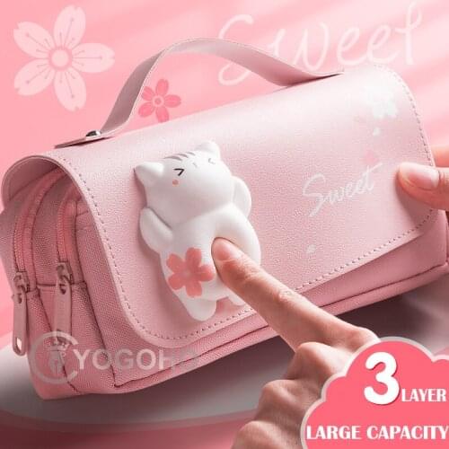 3D cartoon cute pencil case School Morandi Color stationery box Large capacity Pencil cases for Kids pen bag kawaii storage box