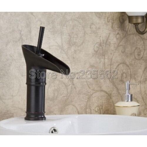 Black Oil Rubbed Bronze Single Lever Waterfall Bathroom Basin Faucet Deck Mounted Bathroom Sink Mixer Taps Lhg035