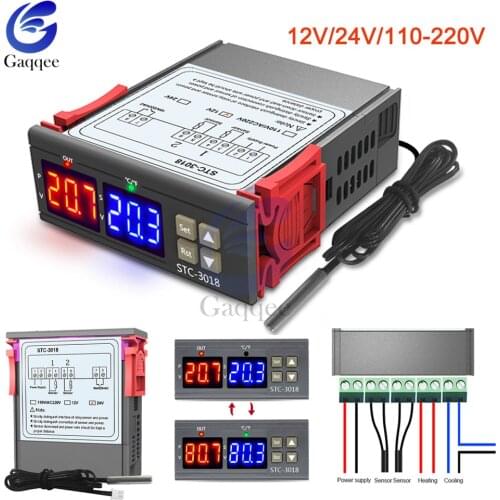 STC-3018 DC 12V 24V AC 110-220V Digital Temperature Controller -50~120 Celsius Thermostat Regulator Heat Cool Control NTC Sensor
