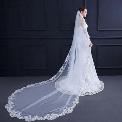 Long Bridal Veils With Comb One Layer 3 Meters Ivory Lace Wedding Veils for Bride Wedding Accessories Bride Veils 2020