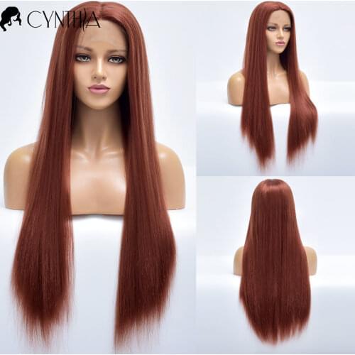 Long Silky Stright Cosplay T Part Ombre Wine Red Synthetic Lace Front Wig For Black White Women Natural Heat Resistant Hair Wigs