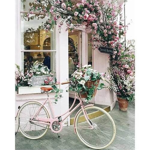 Dpsprue 5D DIY Diamond Mosaic Pink Flowers Bicycle Diamond Embroidery Christmas Gfit Diamond Painting Pictures Needlework Home