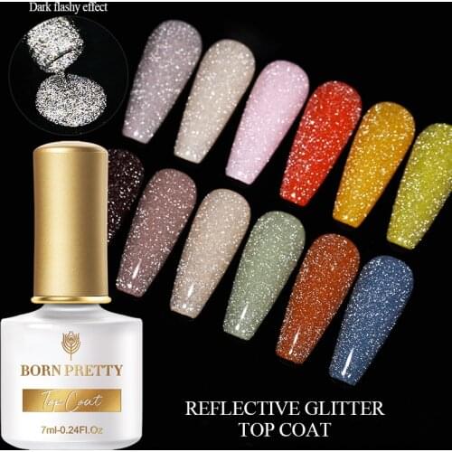 BORN PRETTY 7ml Reflective Glitter Top Coat Function Gel Nail Polish for Decoration Nail Art Soak Off UV LED Gel Varnish