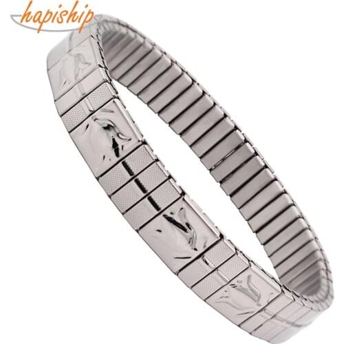 Hapiship 2019 Top Hot Women Mens Classic Elastic Stainless Steel Flower Bangle Bracelet Pulseras Bangle MY013