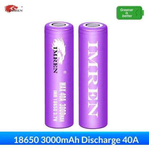 IMREN New Original 18650 Battery 3.7v 3000mAh Discharge 40A Rechargeable Li-ion Battery for Flashlights Drone Headlamps RC Cars
