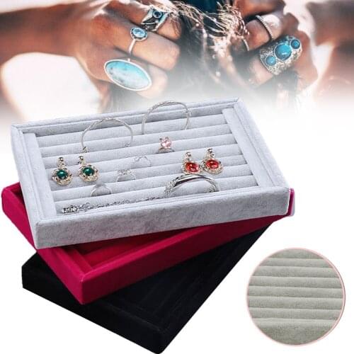 Hot Sales Fashion Portable Velvet Jewelry Ring Jewelry Display Organizer Box Tray Holder Earring Jewelry Storage Case Showcase
