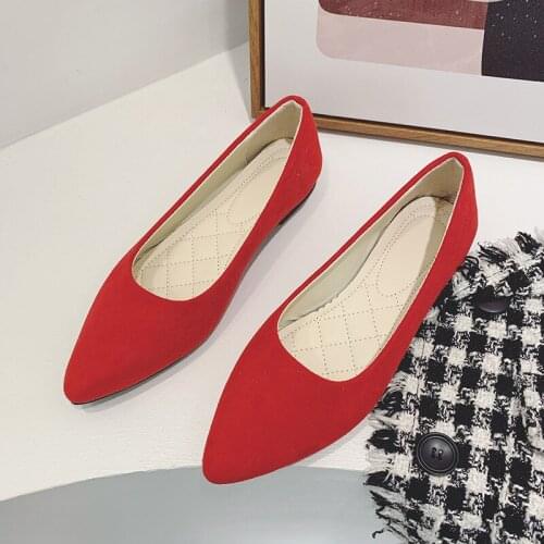 Hot Selling Single Shoes Womens Summer 2021 New Womens Flat-bottomed Pointed Peas Shoes Fashion Suede Plus Size Womens Shoes