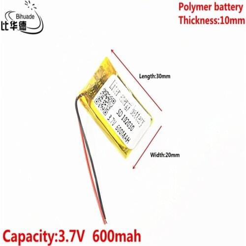 Liter energy battery Good Qulity 3.7V,600mAH,102030 Polymer lithium ion / Li-ion battery for TOY,POWER BANK,GPS,mp3,mp4