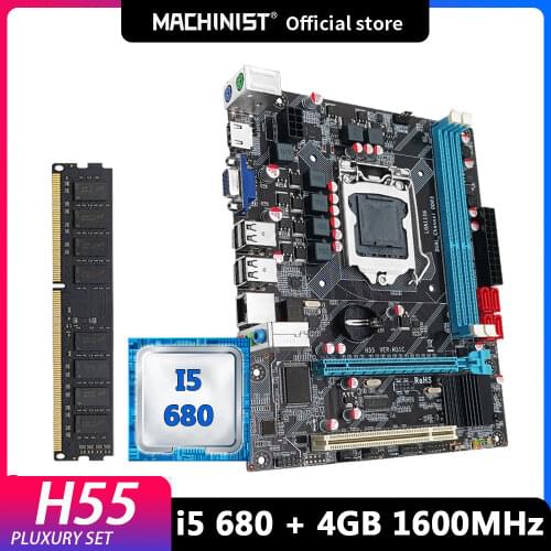 Machinist H55 Motherboard Set Kit LGA 1156 With Intel Core i5 680 CPU Processor DDR3 2Pcs x 4g = 8GB DDR3 1600MHZ RAM HM55 P3