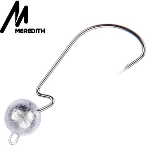 MEREDITH 10pcs/Lot Wide Crank Offset Fishing Hook Lead Jig Head Fishhook For Soft Worm Lure 3.5g-14g Barbed Carp Fishing Hooks